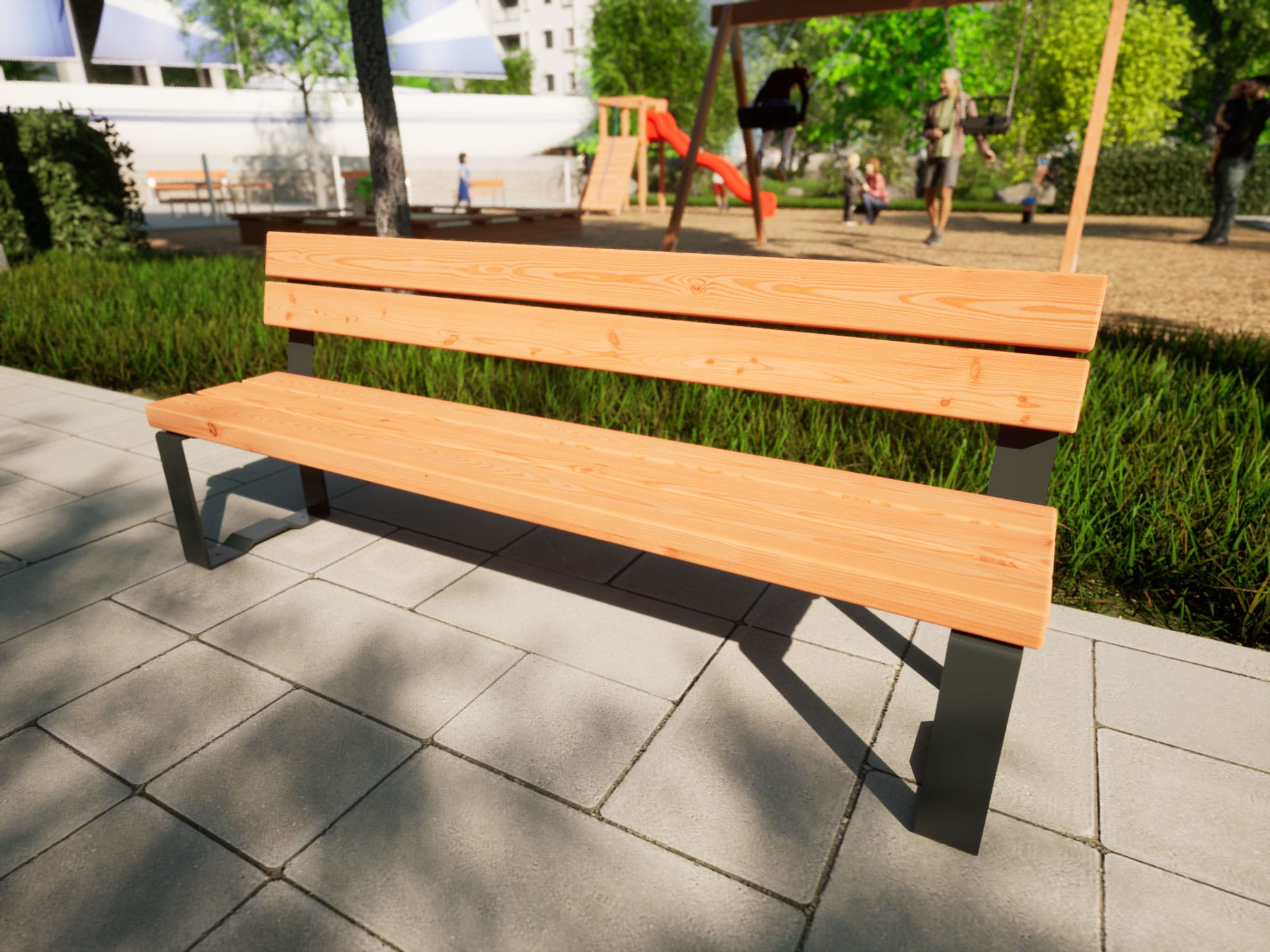 Sitzbank mit Lehne in Anthrazit für Kinder im Park