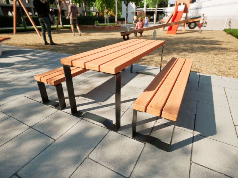 Bänke und Tische in Anthrazit für Kinder am Spielplatz