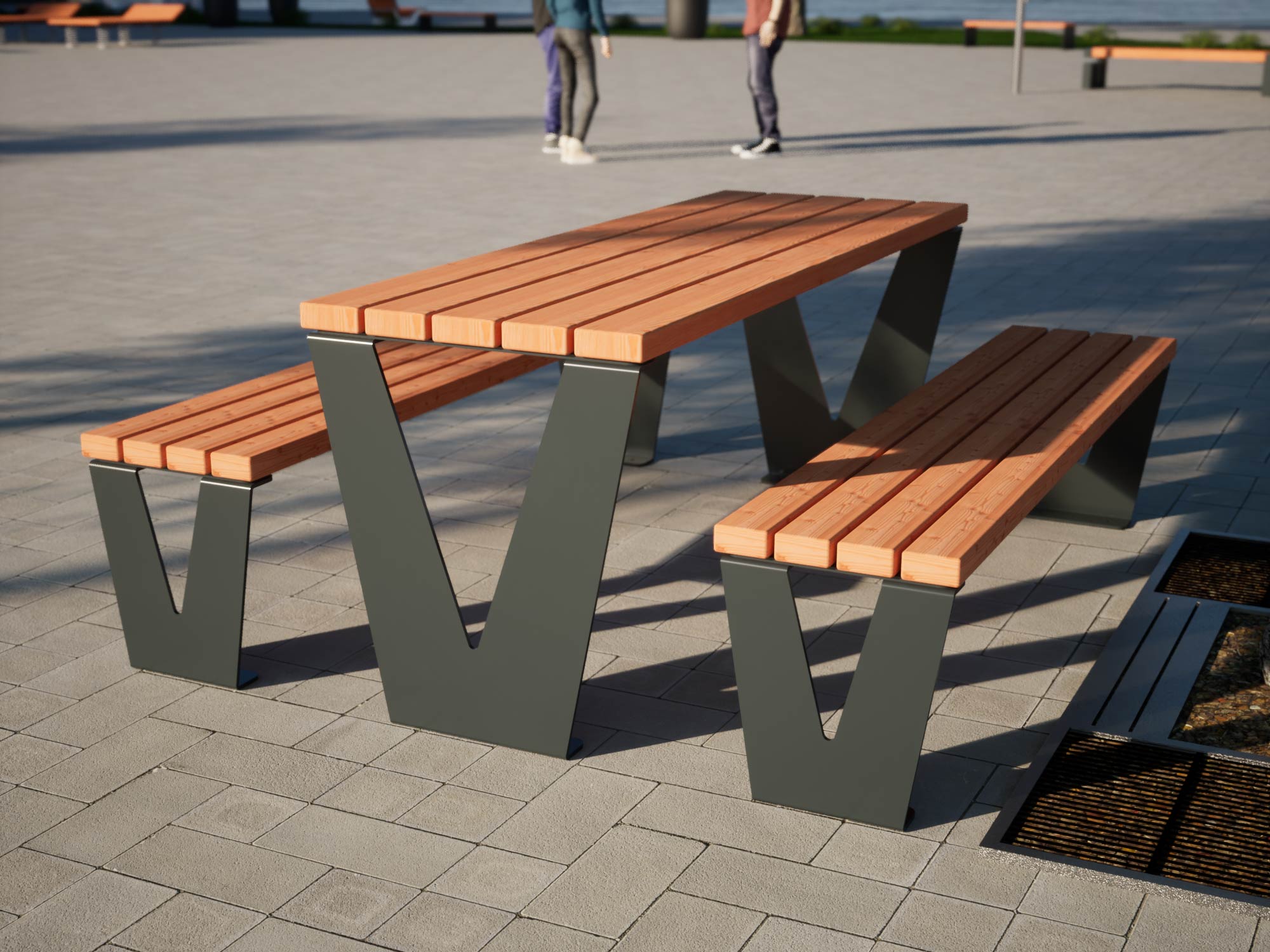 Picnic Table out of anthracite metal and wood